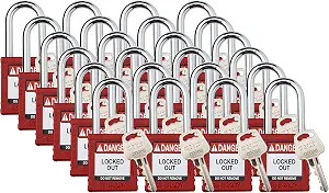 Brady Safety Lockout Padlock Sets - 24 Pack - Red - Keyed Different Safety Lockout Padlocks - 1 Key Per Lock - SDPL-RED-38ST-KD24