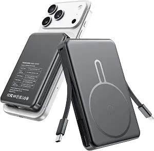 Magnetic Portable Charger 10000mAh for Magsafe Power Bank Built in Cables