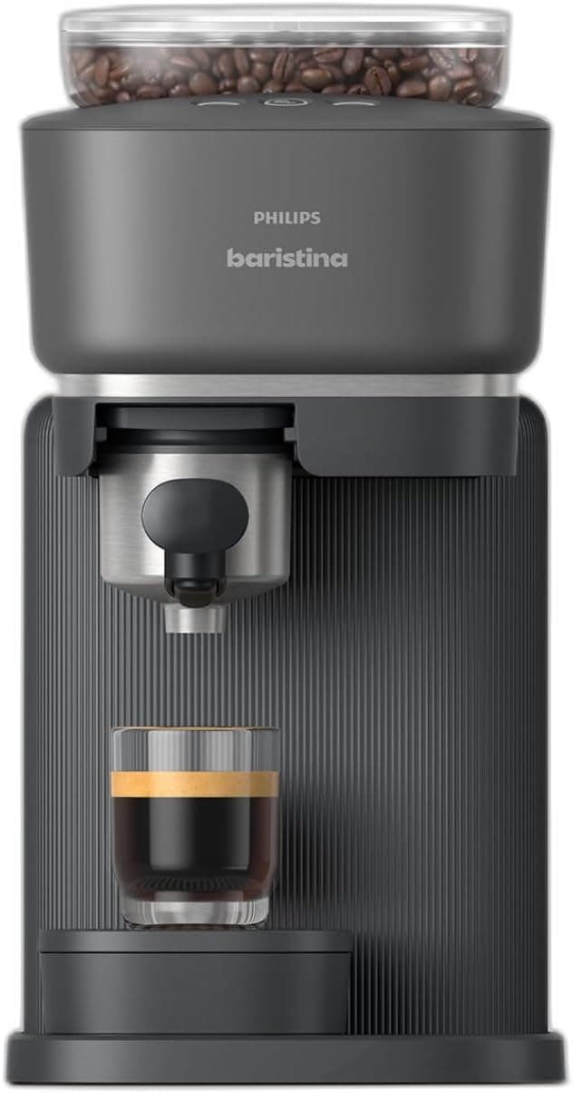 Philips Baristina Espresso Machine, Grind, Tamp &amp; Brew Coffee Beans in One Swipe, Compact, 16 Bar Pump Pressure, Automatic Grinder, Black with Black Portafilter (BAR300/60)