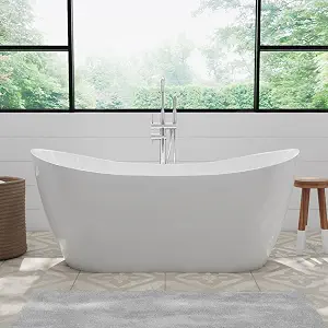 Vintage Tub & Bath Randolph Morris Philo 63 Inch Acrylic Double Slipper Freestanding Tub - Brushed Nickel Drain