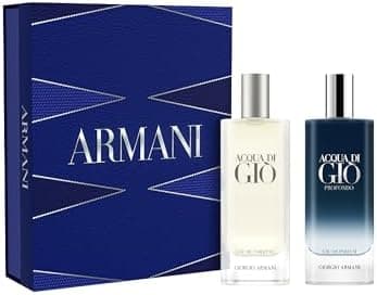 Armani Beauty – Acqua di Gio Travel Gift Set for Men – 2-Piece Mini Cologne Set – Eau de Toilette & Profondo Eau de Parfum – Fresh Aquatic Woody Scent – Marine Citrus Notes – 0.5 fl oz Each