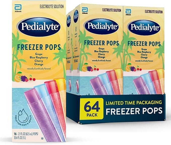 Pedialyte Electrolyte Solution Freezer Pops | Seasonal Packaging | Hydration Variety Pack-Grape, Blue Raspberry, Cherry, Orange | Pack of 64