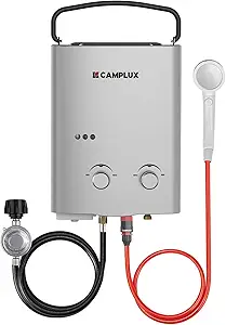 CAMPLUX 1.32 GPM Tankless Water Heater Portable, 5L Outdoor Propane Water Heater for Camping Trip with Overheating Protection, AY132G, Gray