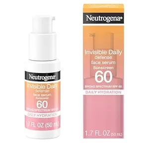 Neutrogena Invisible Daily Defense Broad Spectrum SPF 60, Antioxidants for Skin Glow, Hydrating Face Sunscreen Serum, Water Resistant (80 minutes), Oil-Free, Fragrance Free, Non Comedogenic, 1.7 Fl Oz