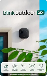 Blink Outdoor 2K+ (newest model) — Wireless smart security camera, 2K video resolution, enhanced audio, two-year battery. Sync Module Core included — 3 camera system (Black)