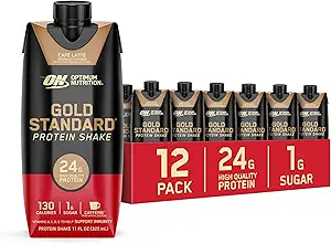 Optimum Nutrition Gold Standard Protein Shake, 24g Protein, Ready to Drink Protein Shakes, Gluten Free, Cafe Latte, 11 Fl Oz (Pack of 12)
