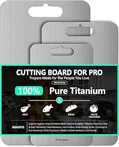 2026 New Food-Grade 100% Pure Titanium Cutting Board Set of 3, Double Sided Cutting Boards for Kitchen, Titanium Cutting Boards for Kitchen Dishwasher Safe (S+M+L)(Titanium)