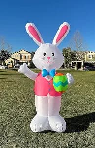 Jumbo 8 Foot Tall Happy Easter Inflatable Bunny Rabbit | with Egg, Pre-Lit LED Lights, Outdoor Indoor Holiday, Yard Lawn Decor, Blow up Lighted