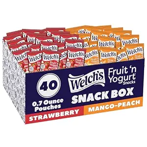 Welch's Fruit Snacks, Fruit 'n Yogurt Variety Pack, 0.7 oz, 40 Ct | Whole fruit surrounded by creamy yogurt, gluten free, excellent source of Vitamins A & C, good source of Vitamin D
