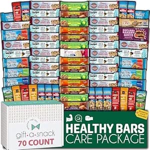 Gift A Snack - Healthy Granola Breakfast Bars, Snack Box Care Package + Greeting Card (70 Count) Ramadan Gifts Birthday Treats Gift Basket Nutritious Chips Office Food Assortments & Variety Gifts
