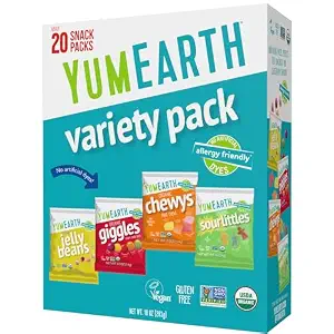 YumEarth Organic Variety Box - Jelly Beans, Giggles, Chewys, Sour Littles - Allergy Friendly (Top 9 Free), No Artificial Dyes, Non GMO, Gluten Free, Vegan -Individually Wrapped (Pack of 20)