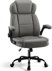 AreShark Ergonomic Office Chair with High Back Headrest,PU Leather Executive Desk Chair Padded Flip-Up Armrests,Lumbar Support,Swivel Computer Chair for Home Office & Gaming,Gray
