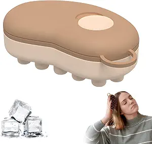 Ice Compress Scalp Massager Hair Growth Massage Comb - Upgraded Raised Dot Ice Tray Design for Tension Headache Relief and Scalp Care (Brown)