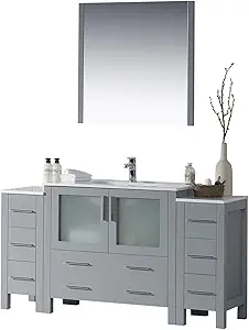 Blossom 60” Bathroom Vanity with Ceramic Sink, Double Side Cabinet and Mirror – Solid Wood, Soft Close Drawers, Durable Build - Storage Cabinet for Small & Large Bathrooms, Metal Grey