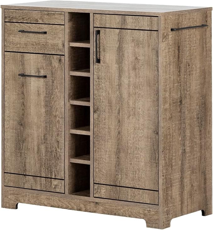 South Shore Vietti Bar Cabinet and Bottle Storage-Weathered Oak