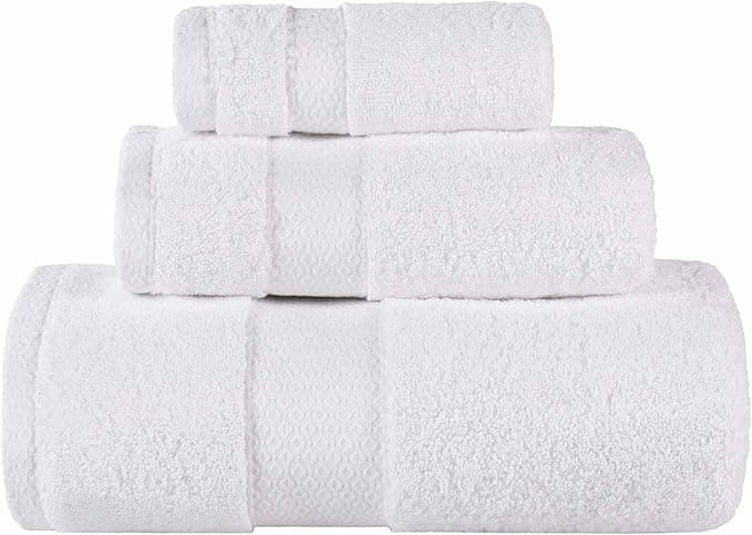 Superior Egypt Produced Giza Cotton 3 Piece Towel Set, Luxury Plush Bathroom Essentials, Quick Dry, Shower, Spa, Soft, Includes 1 Bath, 1 Hand, 1 Washcloth/Face Towel, Niles Collection, White