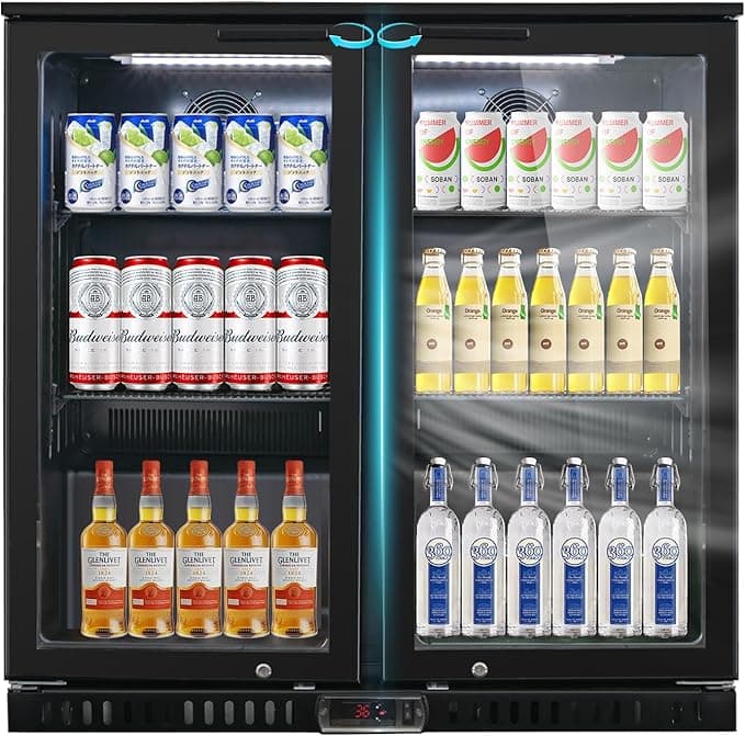 Back Bar Cooler with 2 Glass Doors, 7.4 Cu.Ft Commercial Bar Fridge, Under Counter Beverage Fridge with LED Lighting, ETL-Certified Beverage Cooler for Beer, Wine, and Soda