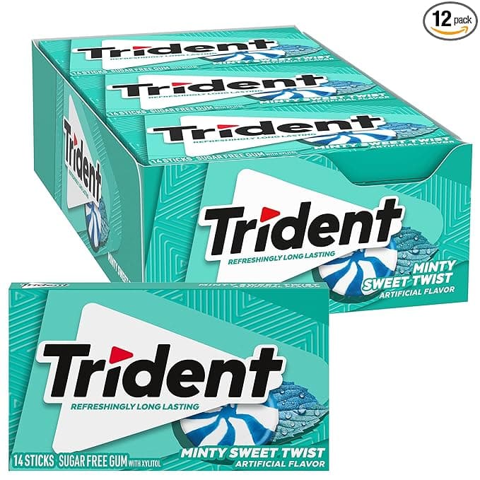 Trident Minty Sweet Twist Sugar-Free Chewing Gum, 12 Packs of 14 Pieces (168 Total Pieces)