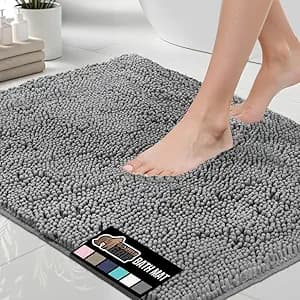 GORILLA GRIP Bath Rug Mat 30x20, Thick Soft Absorbent Chenille, Quick Dry Microfiber Mats, Rubber Backing Washable Shower Floor Rugs, US Designed Bathroom Bathmat Home Decor Accessories, Grey