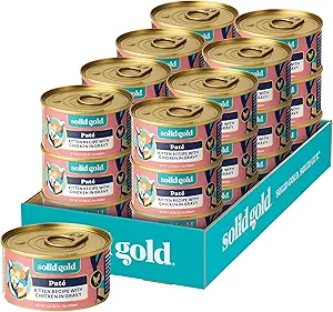 Solid Gold Wet Cat Food Pate for Kittens - Healthy Canned Cat Food Pate w/Real Chicken, Superfoods, Omega Fatty Acids, & Vitamins - Grain Free & Gluten Free Can Meals for Kittens - 24ct/3oz Can