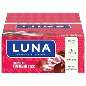 LUNA Bar - Chocolate Peppermint Stick Flavor - Snack Bars - Non-GMO - Gluten-Free Protein Bars - Made with Organic Oats (15 Pack)
