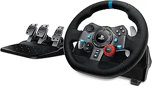 Logitech G29 Driving Force Racing Wheel and Floor Pedals, Real Force Feedback, Stainless Steel Paddle Shifters, Leather Steering Wheel Cover for PS5, PS4, PC, Mac - Black