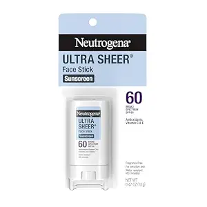 Neutrogena Ultra Sheer Stick Sunscreen for Face SPF 60, Invisible Finish, Broad Spectrum UVA/UVB Sun Protection - Vitamin C & E, Non Greasy, Fragrance Free, Water Resistant 80 Min, Travel Size, .47 oz