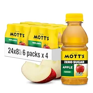 Mott's Zero Sugar Apple Juice Drink, 8 fl oz bottles, 24 Count (4 Packs of 6), Apple Flavor, Excellent Source of Vitamin C