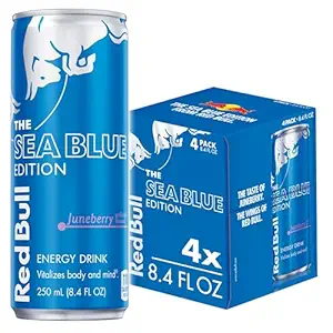 Red Bull Sea Blue Edition Energy Drink, Juneberry, with 80mg Caffeine plus Taurine & B Vitamins, 8.4 Fl Oz, Pack of 4 Cans