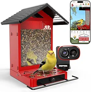 Smart Bird Feeder Camera with Vivid 2.5K Color Night Vision, Free AI Bird Identifier, Durable Squirrel-Resistant Metal Body, Solar Powered, Outdoor Gift for Mom Dad Birds Lovers