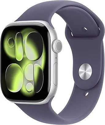 Apple Watch Series 11 [GPS 46mm] Smartwatch with Silver Aluminum Case with Purple Fog Sport Band - M/L. Sleep Score, Fitness Tracker, Health Monitoring, Always-On Display, Water Resistant