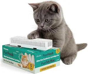 PetCove Cat Litter Box Odor Absorber – PurrTek Max Activated Charcoal Replacement Pods – 5 Pack Fragrance Free Ammonia Scent Eliminator Cartridges for Freshness