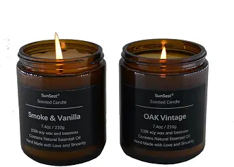 2 Pack Candles, SunSest Scented Jar Candle, Gifts for Women and Men, Natural Soy Wax, Long Lasting, Stress Relief, Gifts for Birthday, Valentine, Thanksgiving, Smoke/Vanilla/Oak/Vintage