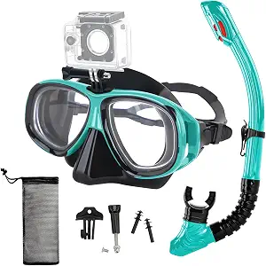 Nearsighted Snorkeling Gear for Adults Youth, Professional Full Dry Top Silicone Snorkel Set, Anti-Fog Scuba Diving Mask with Adjustable Strap
