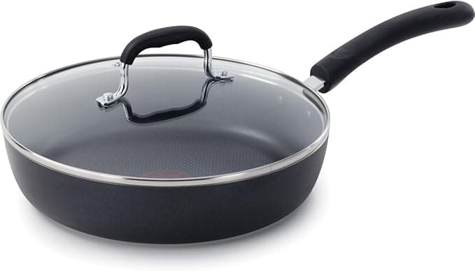 T-Fal Experience Non Stick Fry Pan w/Lid 10 Inch, Induction, Oven Broiler Safe 400F, Compatible with All Cooktops, Cookware, Deep Frying Pan, Cooking Skillet, Pots and Pans, Dishwasher Safe, Black