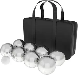 Trademark Games Bocce Ball Set - Petanque Boules Lawn Game with 8 Steel Tossing Balls, Cochonnet, and Carrying Case - Metal Ball Game (Silver)