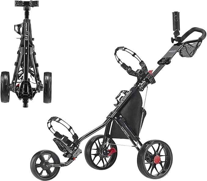 Caddytek CaddyLite 11.5 V3 Golf Push Cart - Lightweight Aluminum 3-Wheel Foldable Golf Bag Cart with Quad-Fold Frame, EVA Wheels, Adjustable Handle, Foot Brake, Mesh Net, Umbrella &amp; Drink Holder