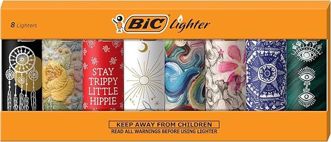 BIC Pocket Lighter, Special Edition Bohemian Collection, Assorted Unique Pocket Lighter Designs, 8-Pack (Colors May Vary)