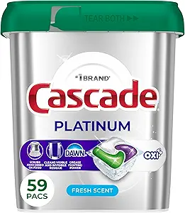 Cascade Platinum + Oxi Dishwasher Pods, Dishwasher Detergent, Dish Detergent Soap, Fresh, 59 Count