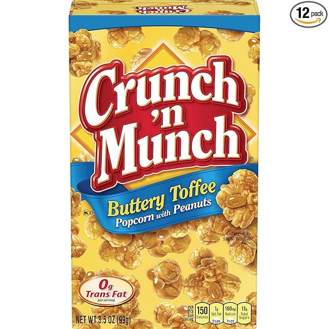 CRUNCH 'N MUNCH Buttery Toffee Popcorn with Peanuts, 3.5 oz. (Pack of 12)