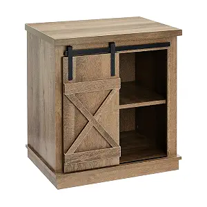 ROCKPOINT Sliding End Table with Slide Barn Door,Storage Sofa Table,Dark Oak