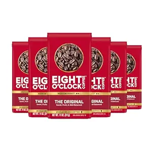Eight O'Clock Coffee, The Original, Medium Roast Whole Bean Coffee, 11 Ounce, Pack of 6, Sweet, Fruity, Well-Balanced