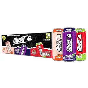 GHOST Energy Drink, Zero Sugars, 18-Pack, Variety Pack, 16oz | Energy & Focus Pre Workout Drink, No Artificial Colors, Gluten-Free, Vegan - 200MG Natural Caffeine, L-Carnitine, Taurine