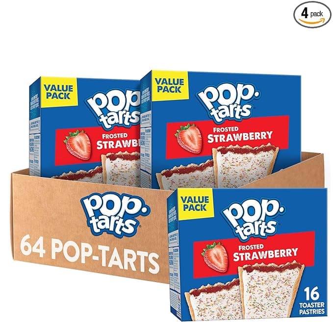 Pop-Tarts Toaster Pastries, Breakfast Foods, Kids Snacks, Value Pack, Frosted Strawberry (64 Pop-Tarts)