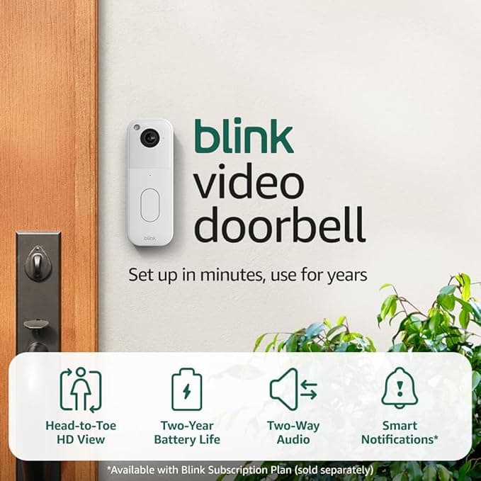 All-new Blink Video Doorbell + Outdoor 4 – Wireless smart security cameras, head-to-toe HD view, two-year battery life. Sync Module Core included – 1 camera system + Video Doorbell