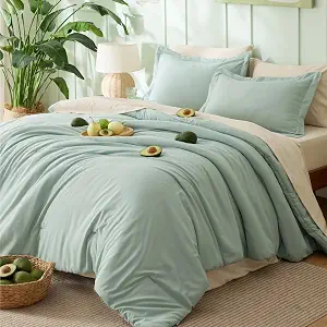 Bedsure Queen Bed in a Bag, Sage Green Comforter Set Contrasting 7 Pieces
