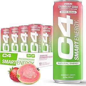 C4 Smart Energy Drink - Sugar Free Performance Fuel & Nootropic Brain Booster, Coffee Substitute or Alternative | Strawberry Guava 12 Oz - 12 Pack