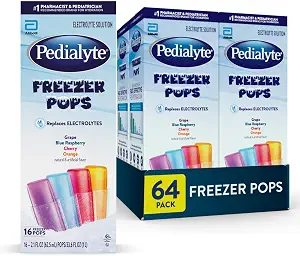 Pedialyte Electrolyte Solution Freezer Pops, Hydration Variety Pack? Grape, Blue Raspberry, Cherry, Orange, Pack of 64