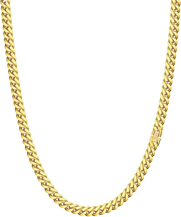 Necklace Chain Gold Chain for Men Women silver Chain men, Diamond Cut Miami cuban chain for men Link Chain Necklace Stainless Steel Chain for Mens 18/20/22/24/26/30Inch Hip Hop Jewelry with GiftBox