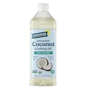 Carrington Farms Organic Liquid Coconut Cooking Oil, 32 Fl Oz –Unflavored, Unscented, High Smoke Point, MCT-Rich, No Trans Fat – For Cooking, Sautéing, Frying & Baking – Gluten Free, Non-GMO, Hexane Free, BPA Free Bottle
